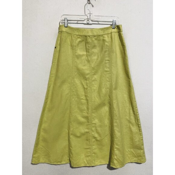 Sigrid Olsen Skirt Womens 8 Chartreuse Green Linen Blend A Line Midi Boho Y2K - Picture 3 of 5